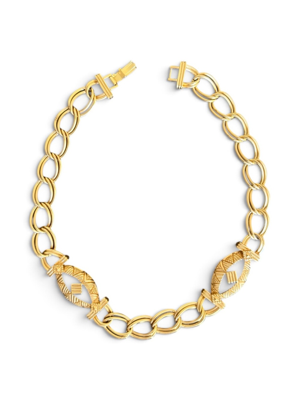 Vintage MONET Gold Textured Link Necklace | 1956 Designer Jewelry